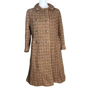Vintage 60s Mod Brown Wool Tweed Long Formal Dress Coat XS Union Made. Has Flaws
